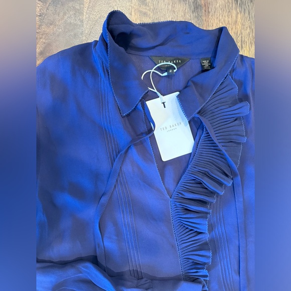 Ted Baker Faithiy Asymmetric Ruffle Midi Skirt Dress Dark Navy Womens Size Ted 2 - Picture 13 of 17